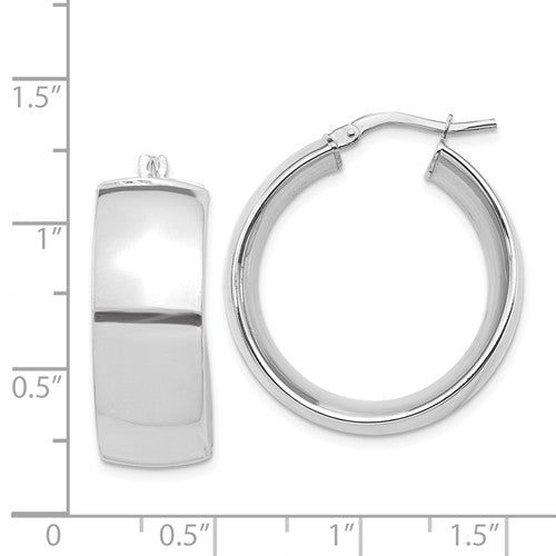 14k white gold round square tube hoop earrings 25mm x 10mm
