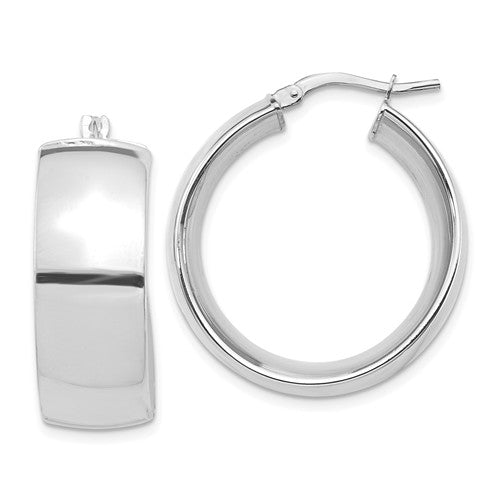 14k white gold round square tube hoop earrings 25mm x 10mm