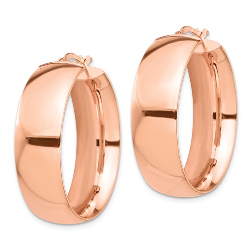 14k rose gold round square tube hoop earrings 30mm x 10mm