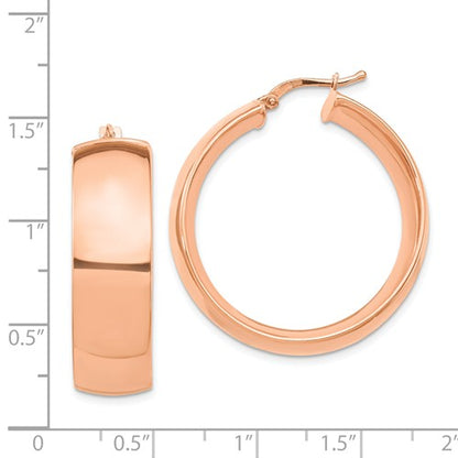 14k rose gold round square tube hoop earrings 30mm x 10mm