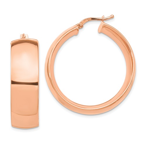 14k rose gold round square tube hoop earrings 30mm x 10mm