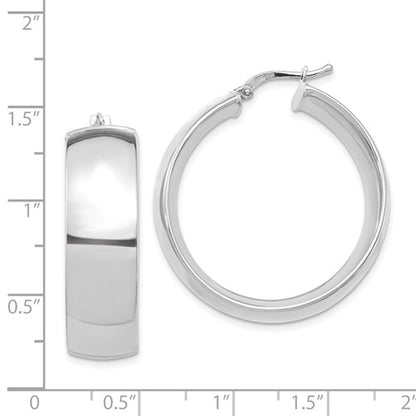 14k white gold round square tube hoop earrings 30mm x 10mm