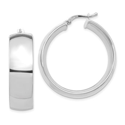14k white gold round square tube hoop earrings 30mm x 10mm