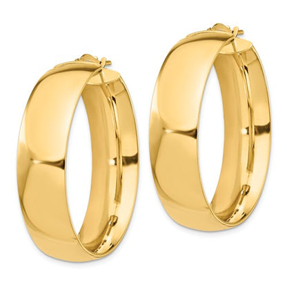 14k yellow gold round square tube hoop earrings 35mm x 10mm