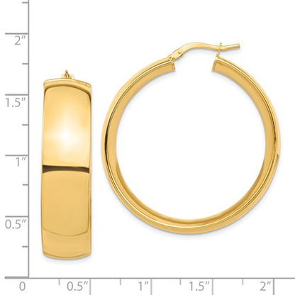 14k yellow gold round square tube hoop earrings 35mm x 10mm