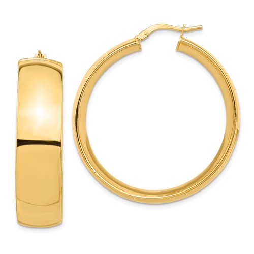 14k yellow gold round square tube hoop earrings 35mm x 10mm
