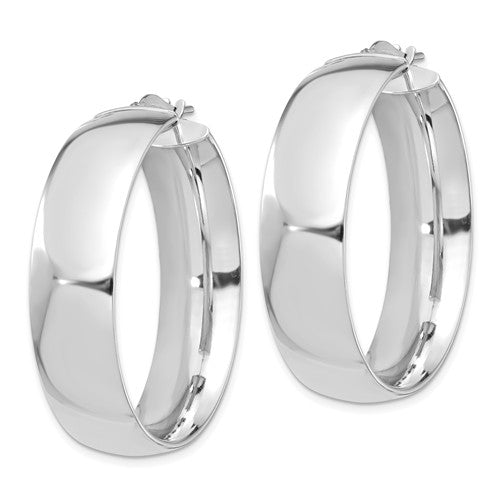 14k white gold round square tube hoop earrings 35mm x 10mm
