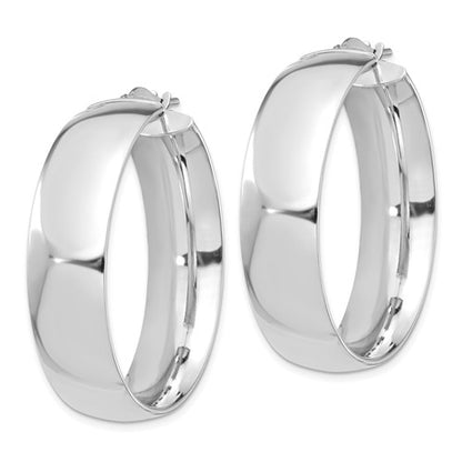 14k white gold round square tube hoop earrings 35mm x 10mm