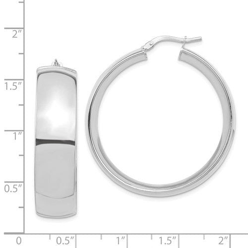 14k white gold round square tube hoop earrings 35mm x 10mm
