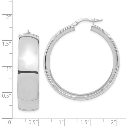 14k white gold round square tube hoop earrings 35mm x 10mm