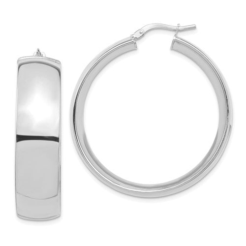 14k white gold round square tube hoop earrings 35mm x 10mm