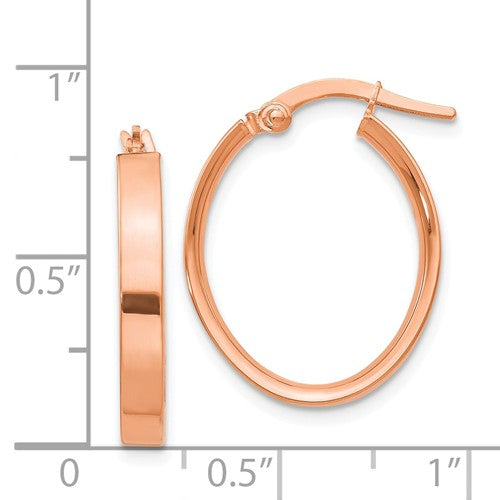 14k Rose Gold Square Tube Oval Hoop Earrings 22mm x 17mm x 3mm