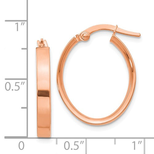 14k rose gold square tube oval hoop earrings 22mm x 17mm x 3mm
