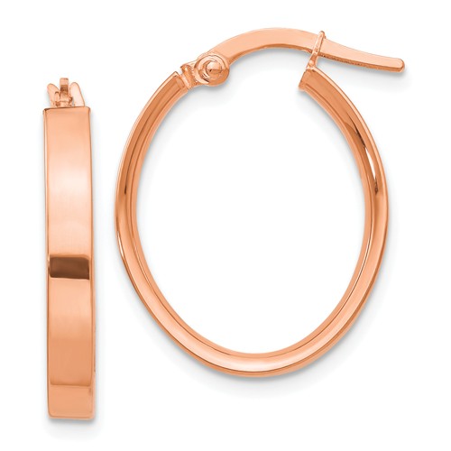 14k rose gold square tube oval hoop earrings 22mm x 17mm x 3mm