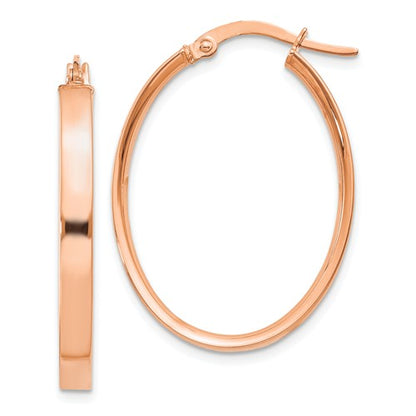 14k rose gold square tube oval hoop earrings 30mm x 22mm x 3mm