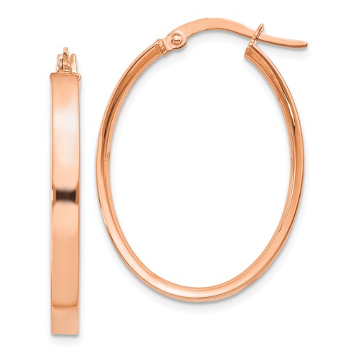 14k rose gold square tube oval hoop earrings 30mm x 22mm x 3mm