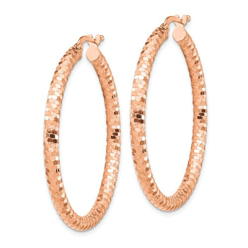 14k rose gold diamond cut round hoop earrings 37mmx 3mm