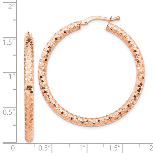 14k Rose Gold Diamond Cut Round Hoop Earrings 37mmx 3mm