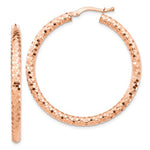 Lataa kuva Galleria-katseluun, 14k Rose Gold Diamond Cut Round Hoop Earrings 37mmx 3mm
