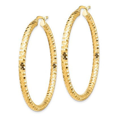14k yellow gold diamond cut round hoop earrings 43mm x 3mm