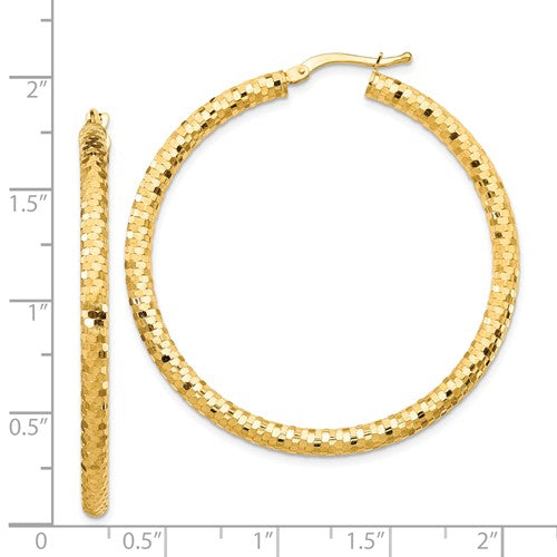 14k yellow gold diamond cut round hoop earrings 43mm x 3mm