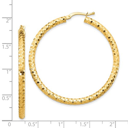 14k yellow gold diamond cut round hoop earrings 43mm x 3mm