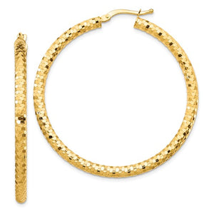 14k Yellow Gold Diamond Cut Round Hoop Earrings 43mm x 3mm