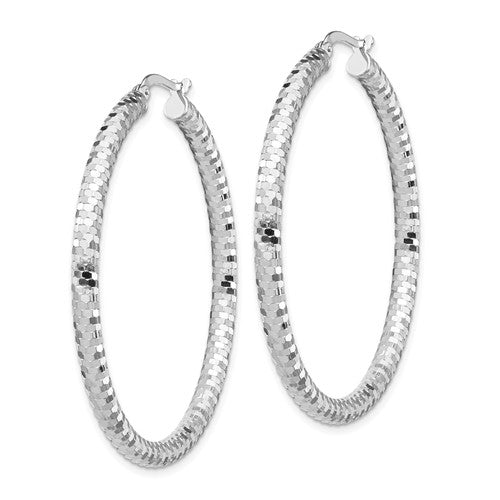 14k white gold diamond cut round hoop earrings 43mm x 3mm