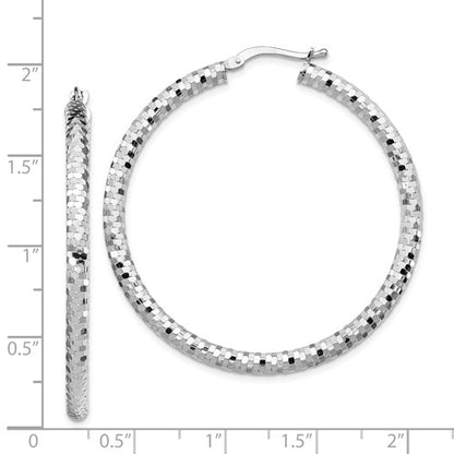 14k white gold diamond cut round hoop earrings 43mm x 3mm