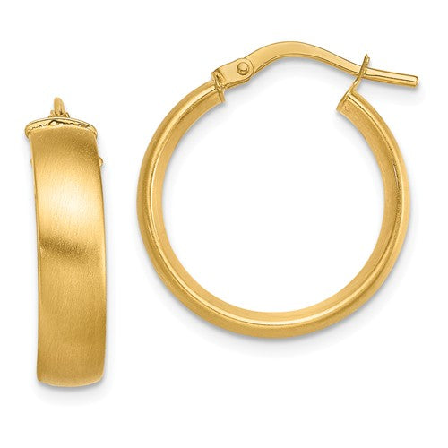 14k Yellow Gold Round Square Tube Satin Hoop Earrings 19mm x 5mm