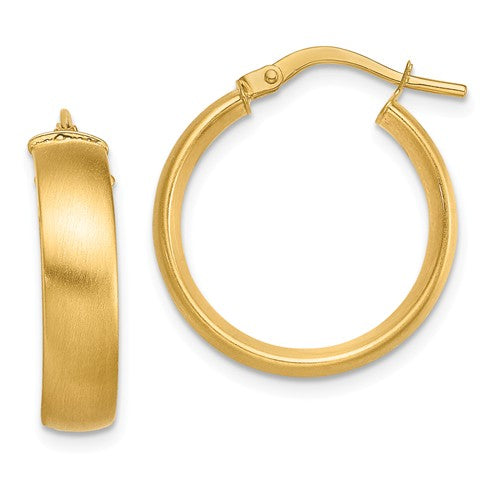 14k yellow gold round square tube satin hoop earrings 19mm x 5mm