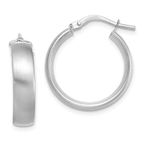 14k white gold round square tube satin hoop earrings 19mm x 5mm
