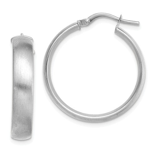14k white gold round square tube satin hoop earrings 25mm x 5mm