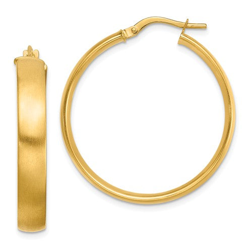 14k Yellow Gold Square Tube Satin Hoop Earrings 30mm x 5mm