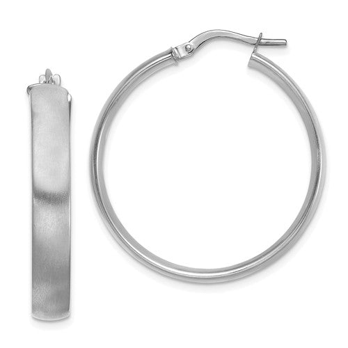 14k white gold round square tube satin hoop earrings 30mm x 5mm
