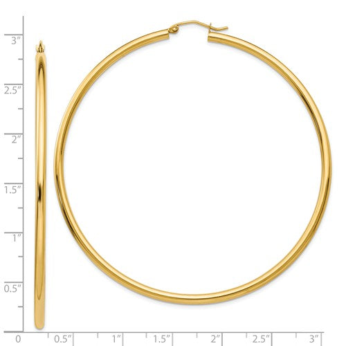 14K Yellow Gold Classic Round Hoop Earrings 68mm x 2.25mm