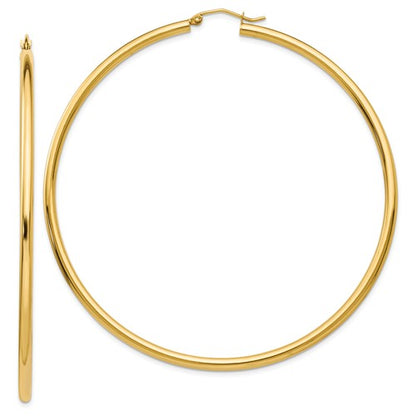 14k yellow gold classic round hoop earrings 68mm x 2.25mm