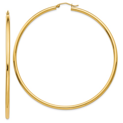 14k yellow gold classic round hoop earrings 68mm x 2.25mm