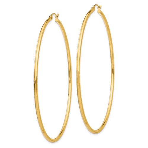 14k yellow gold classic round hoop earrings lightweight 70mm x 2mm
