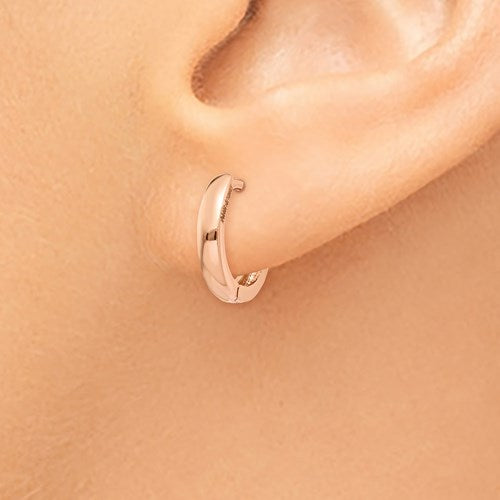 14k Rose Gold Classic Huggie Hinged Hoop Earrings 11mm x 2mm