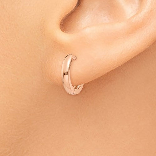 14k rose gold classic huggie hinged hoop earrings 11mm x 2mm
