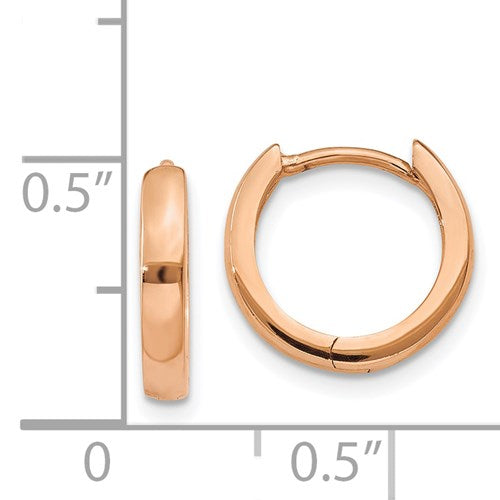 14k rose gold classic huggie hinged hoop earrings 11mm x 2mm