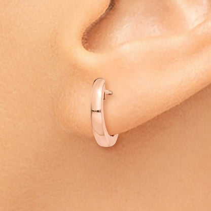 14k rose gold classic huggie hinged hoop earrings 12mm x 12mm x 2mm
