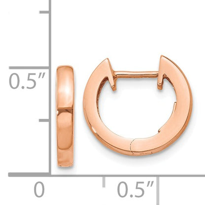 14k rose gold classic huggie hinged hoop earrings 12mm x 12mm x 2mm