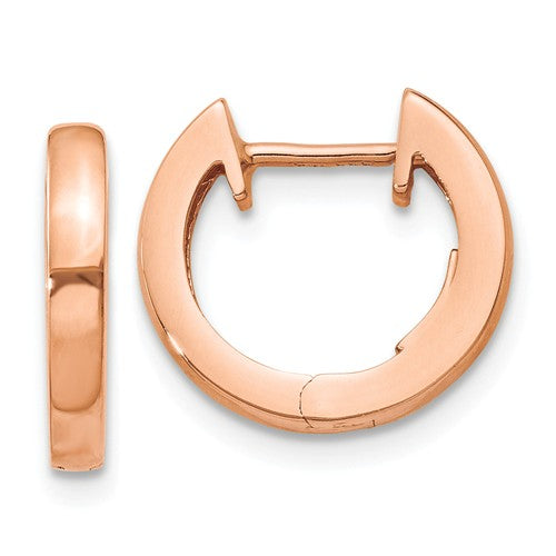 14k rose gold classic huggie hinged hoop earrings 12mm x 12mm x 2mm