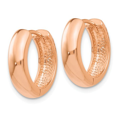 14k rose gold classic huggie hinged hoop earrings 15mm x 15mm x 4mm
