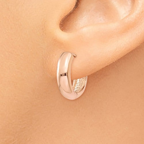 14k rose gold classic huggie hinged hoop earrings 15mm x 15mm x 4mm