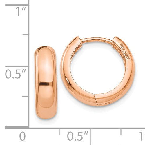 14k rose gold classic huggie hinged hoop earrings 15mm x 15mm x 4mm