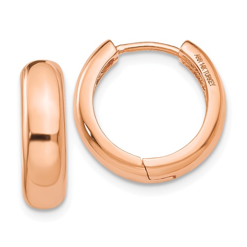 14k rose gold classic huggie hinged hoop earrings 15mm x 15mm x 4mm