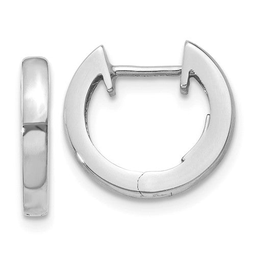 14k white gold classic huggie hinged hoop earrings 12mm x 12mm x 2mm